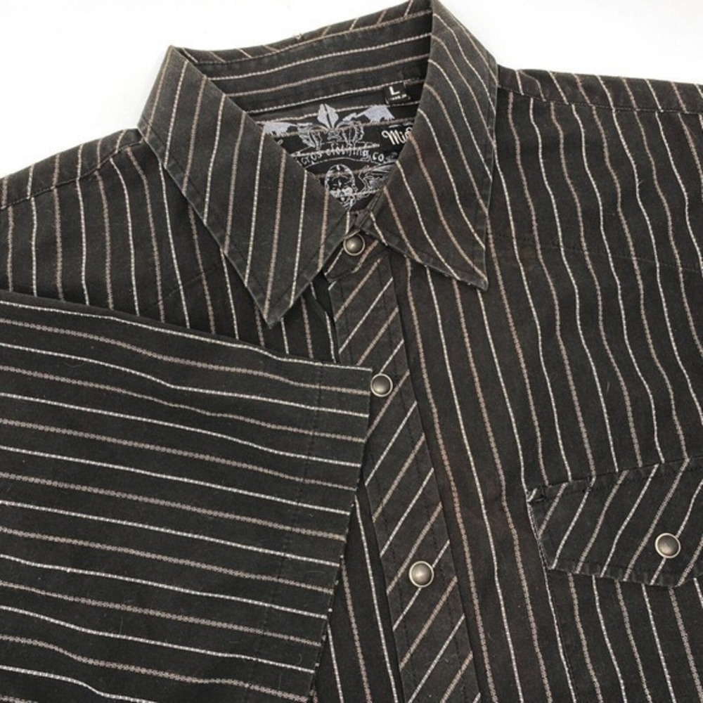 Micros Clothing Co. Homegrown in LA Black Stripe Snap Short Sleeve‎ Shirt Size L